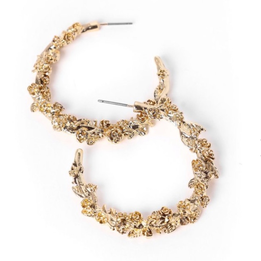 Brand New Fashion Nova Floral Gold Hoop Earrings
